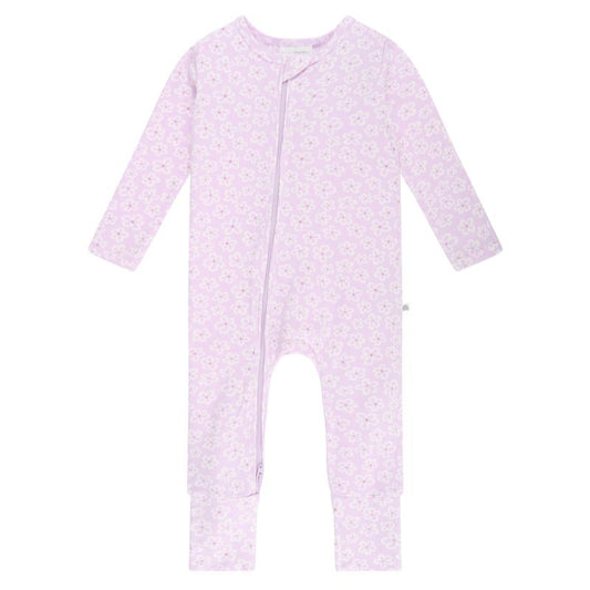 Pink baby onesie with a subtle pattern on a white background