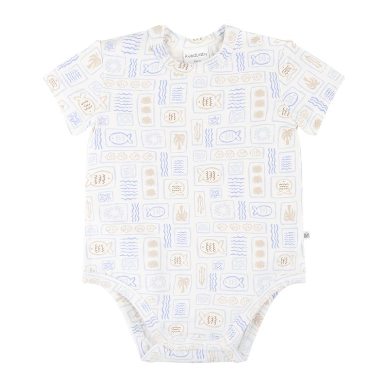 Baby onesie with geometric pattern on a white background