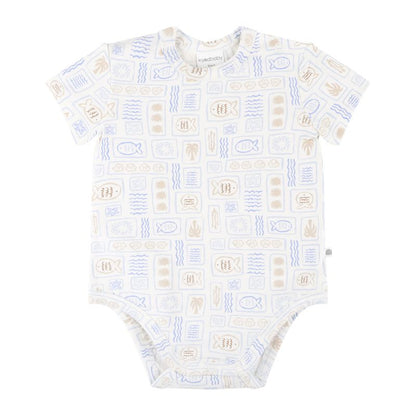 Baby onesie with geometric pattern on a white background