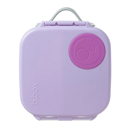 Purple snack container with a pink lid on a white background