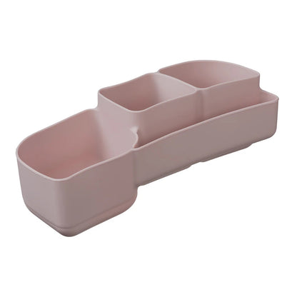 Pink plastic organizer with two compartments on a white background