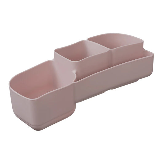 Pink plastic organizer with two compartments on a white background