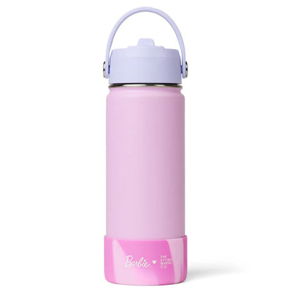 Pink water bottle with a white lid on a white background