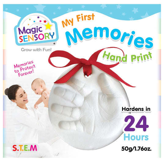 Magic Sensory hand print kit for babies with a woman and baby on a colorful background