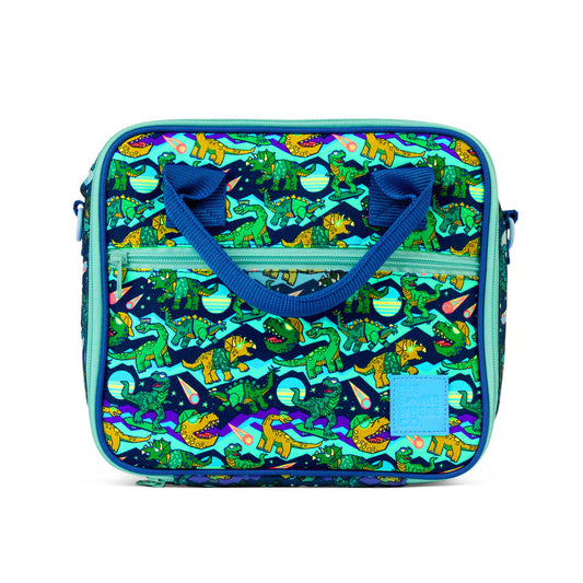  insulated lunch bag with dinosaur pattern on a white background