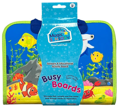 Magic Sensory Busy Boards packaging with colorful underwater design