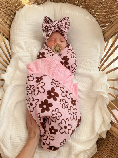 INDIGO DREAMS | KNIT BLANKET | ROMY FRILL REVERSIBLE COCOA AND BLOSSOM