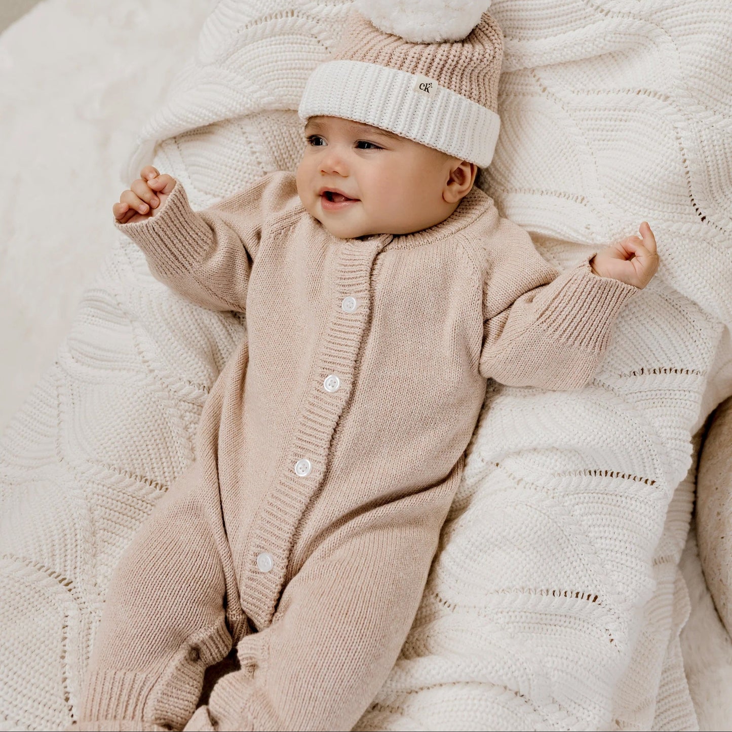 CONFETTI KIDZ CLASSIC KNIT ROMPER | BISCOTTI