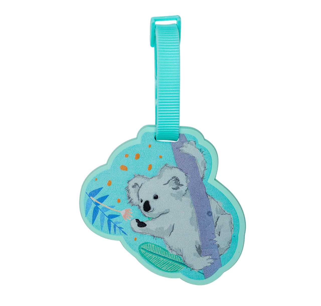 Luggage tag with a koala design on a white background