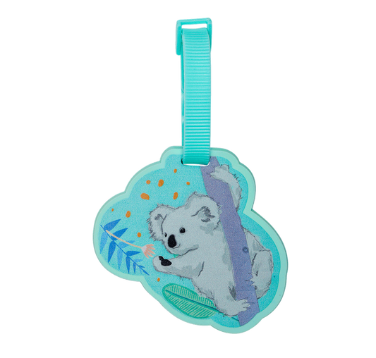 Luggage tag with a koala design on a white background