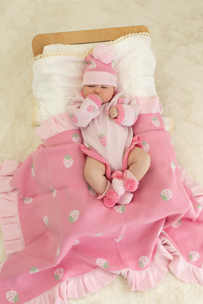CONFETTI KIDZ FRILLY KNIT BLANKET | STRAWBERRY KISSES