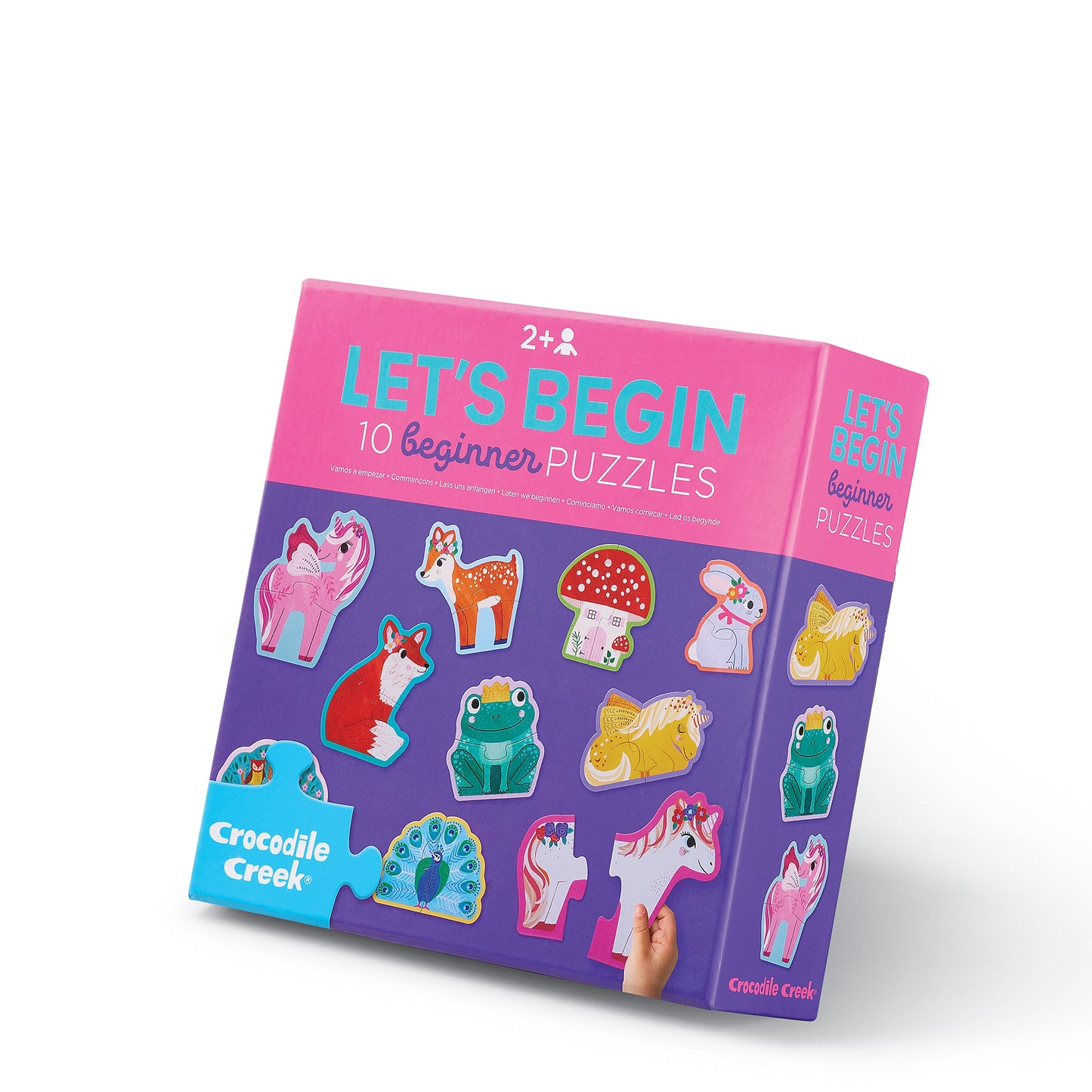 Children's puzzle book titled 'Let's Begin' with colorful illustrations on a white background