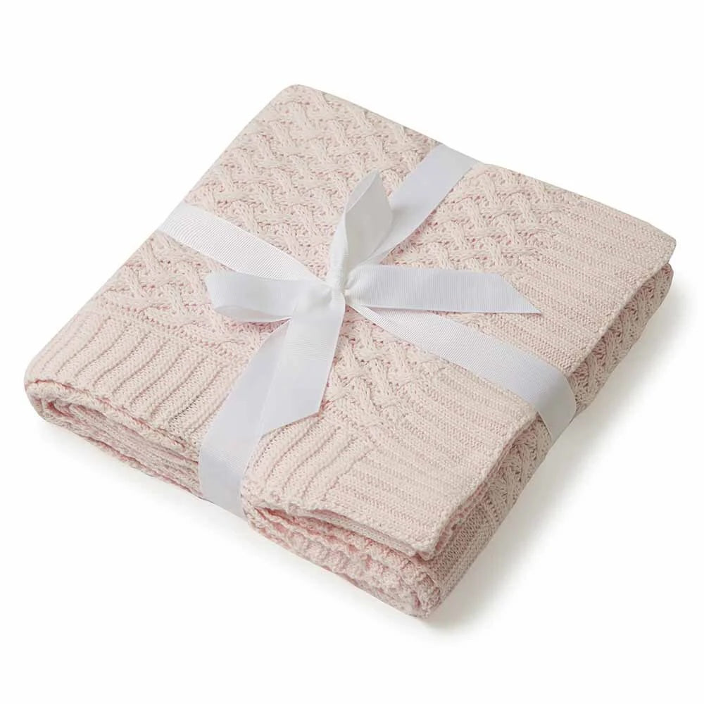 Snuggle Hunny Diamond Knit Blanket - Blush Pink