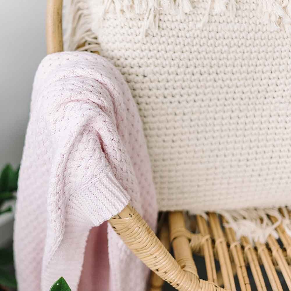 Snuggle Hunny Diamond Knit Blanket - Blush Pink