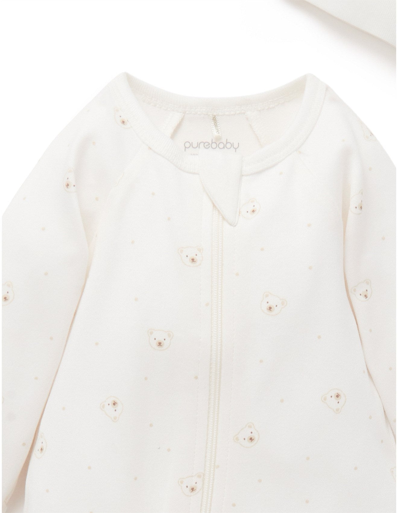 Purebaby Zip Growsuit and Hat Set - Vanilla Bear