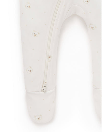 Purebaby Zip Growsuit and Hat Set - Vanilla Bear
