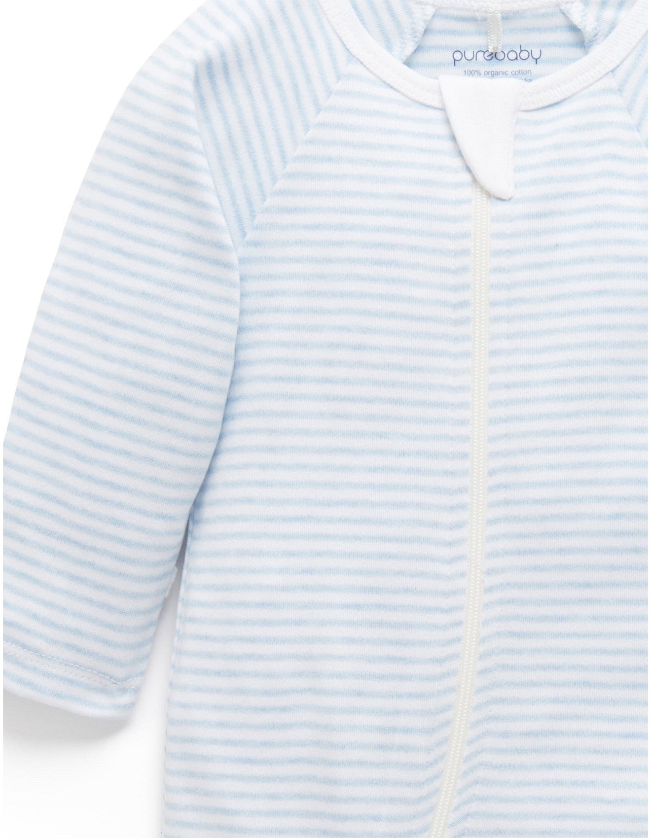 Purebaby Zip Growsuit - Pale Blue Stripe