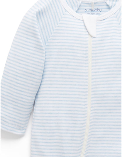 Purebaby Zip Growsuit - Pale Blue Stripe
