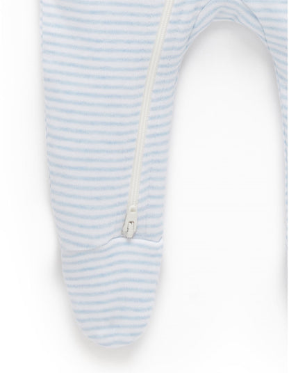 Purebaby Zip Growsuit - Pale Blue Stripe