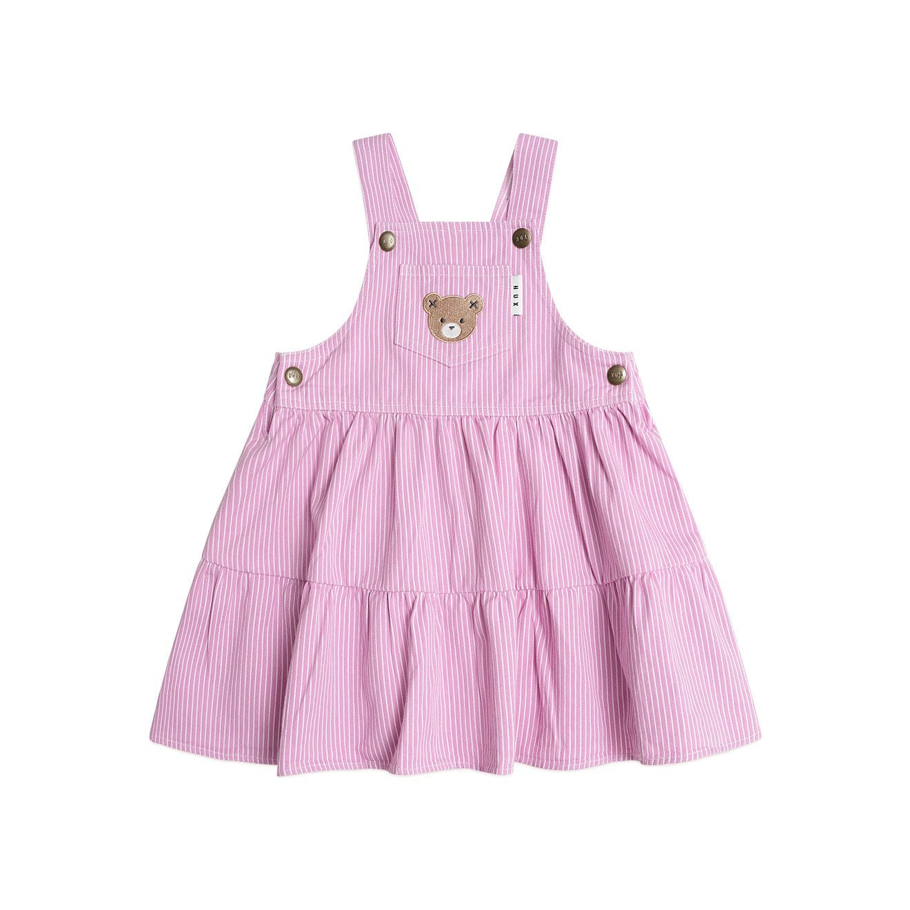 Pink striped dress with a teddy bear on a white background