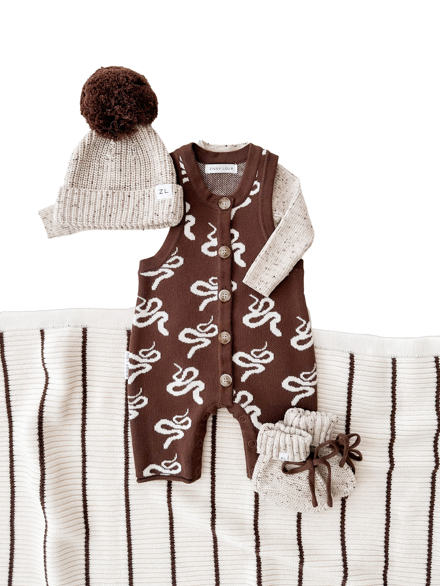 Ziggy Lou Knitted Blanket - Cocoa Stripes