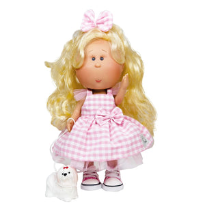 Nines D'Onil Handcrafted Collectible Doll - Pink Gingham with Puppy