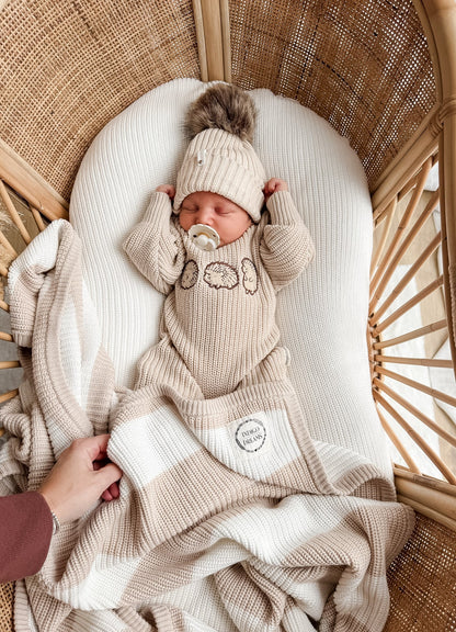 INDIGO DREAMS | CHUNKY STRIPE KNIT BLANKET | OAT