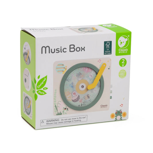 Box of a music box with colorful design on a white background