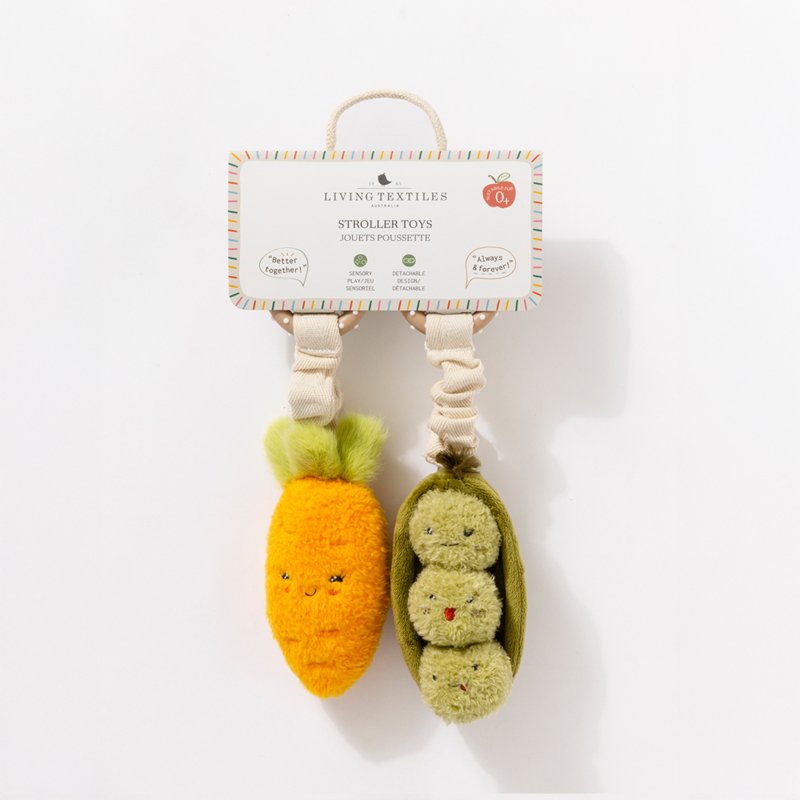 LIVING TEXTILES STROLLER TOYS 2 PACK | CARROT AND GREEN PEAS