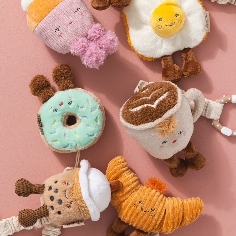 LIVING TEXTILES STROLLER TOYS 2 PACK | COFFEE AND CROISSANT