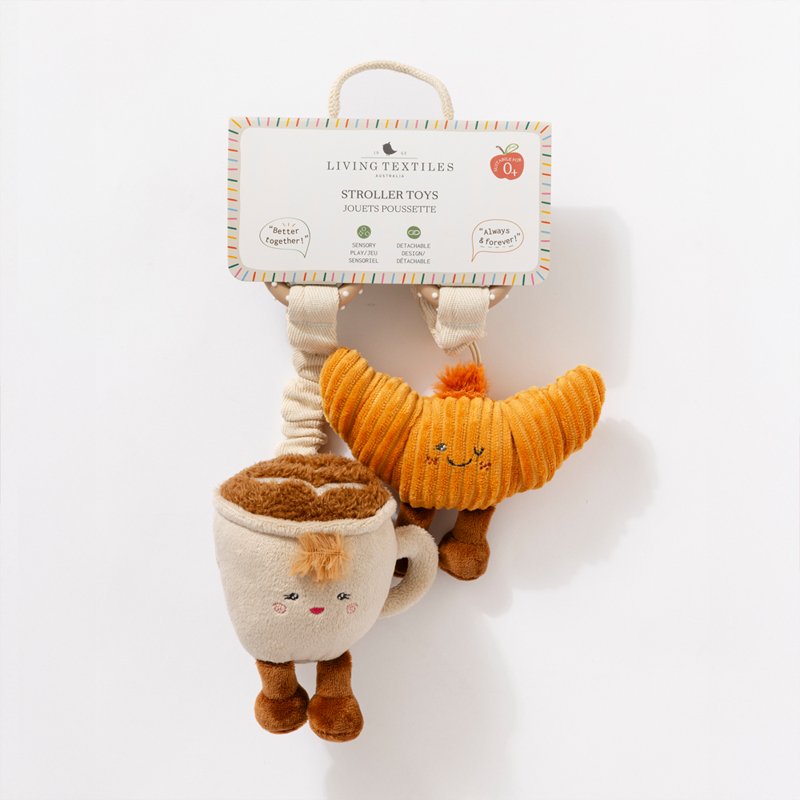 LIVING TEXTILES STROLLER TOYS 2 PACK | COFFEE AND CROISSANT