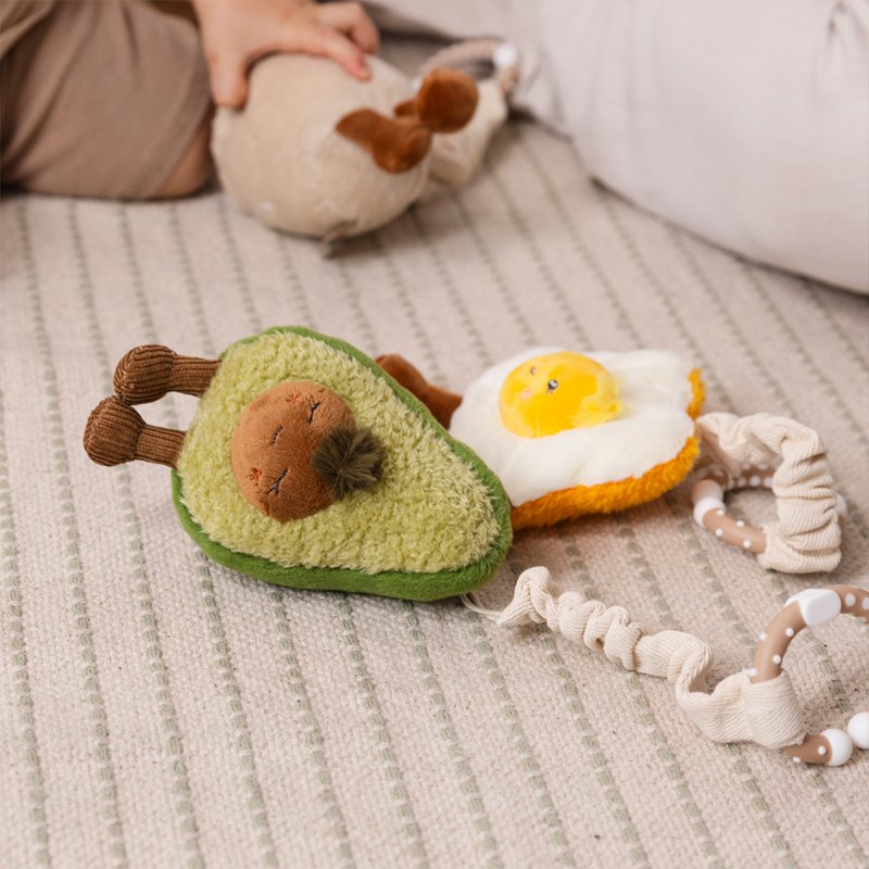 LIVING TEXTILES STROLLER TOYS 2 PACK | AVOCADO AND EGG ON TOAST