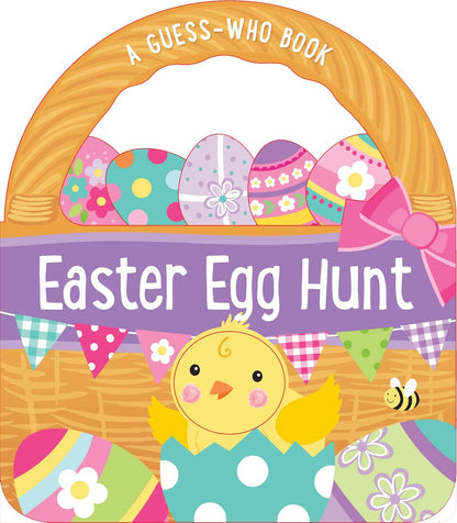 Book cover of 'Easter Egg Hunt' with a basket, eggs, and a chick on a white background