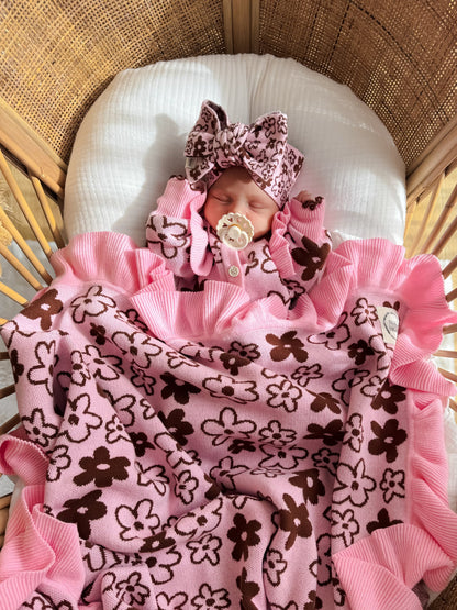 INDIGO DREAMS | KNIT BLANKET | ROMY FRILL REVERSIBLE COCOA AND BLOSSOM
