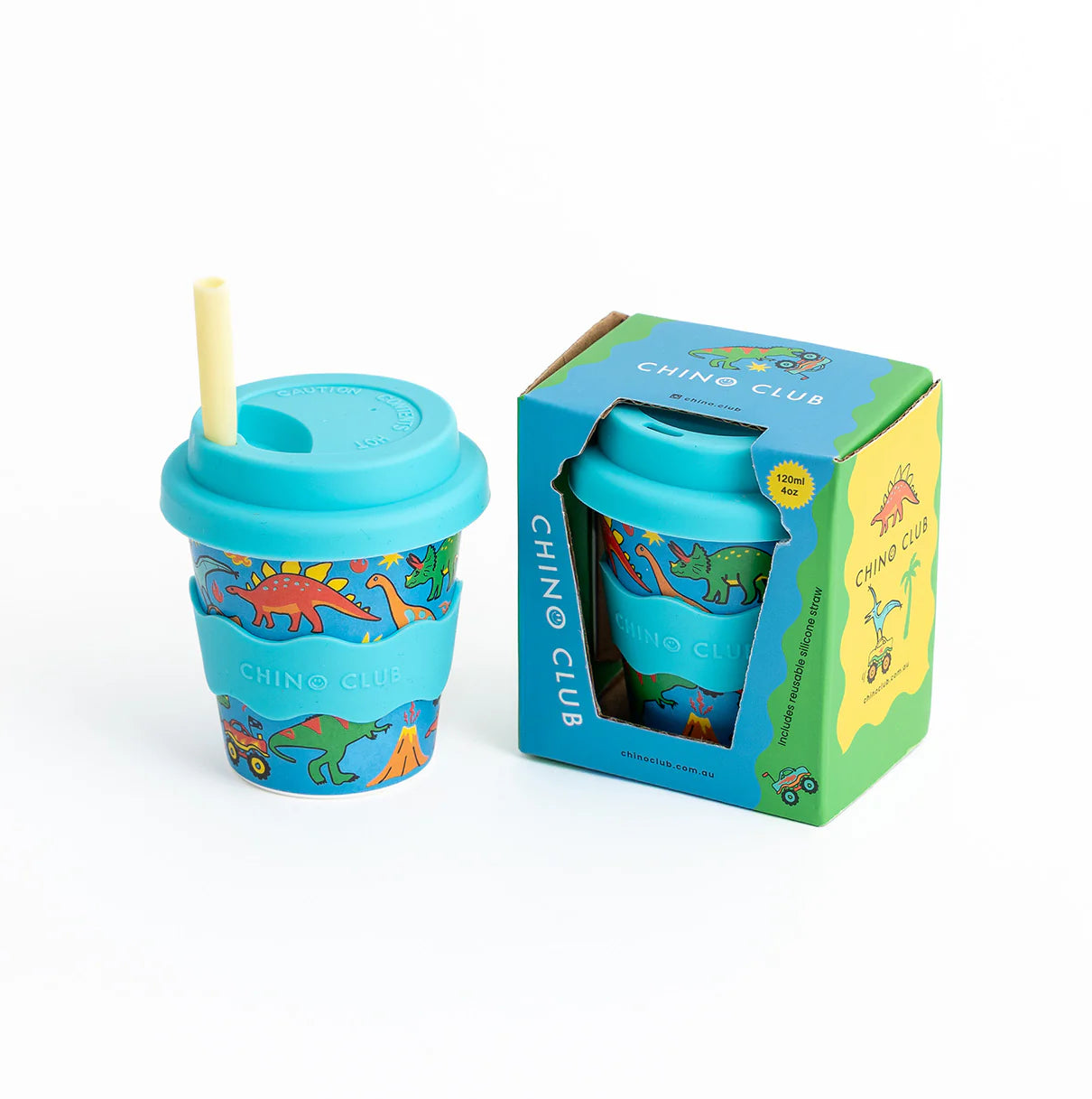 CHINO CLUB BABY CHINO CUP WITH LID | DINOSAURS AND MONSTER TRUCKS