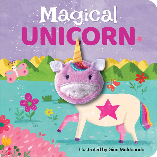 Children's book cover with a unicorn illustration on a purple background