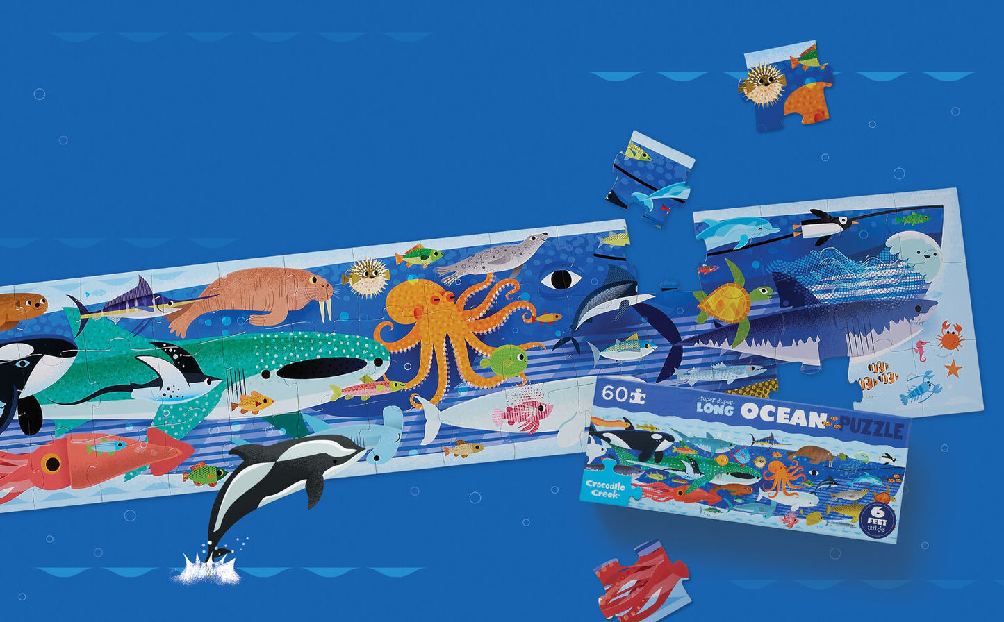 CROCODILE CREEK SUPER DUPER DUPER LONG PUZZLE 60 PIECE | OCEAN - Angus & Dudley Collections
