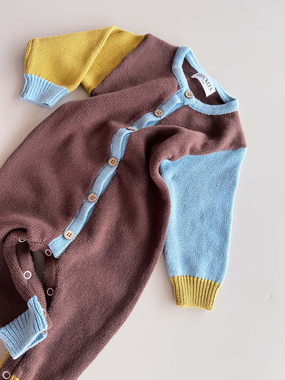 FRECKLES THE LABEL COTTON KNIT ROMPER | BROWN/BLUE/GREEN