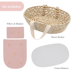 Rattan Dolls Moses Basket Set - Blush