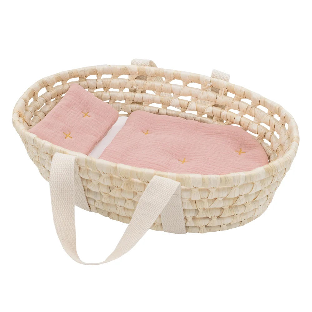 Rattan Dolls Moses Basket Set - Blush