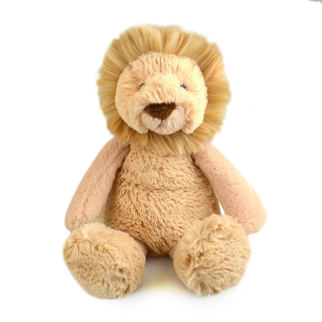 Plush lion toy on a white background