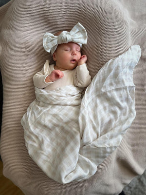 Mini and Me Bamboo Muslin Swaddle - Nude Gingham