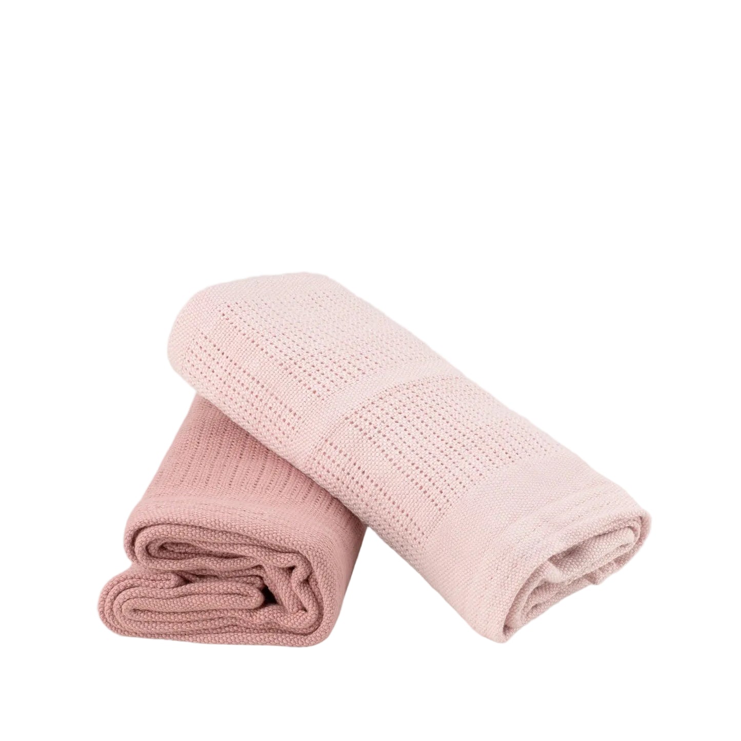 Two pink folded blankets on a light gray background