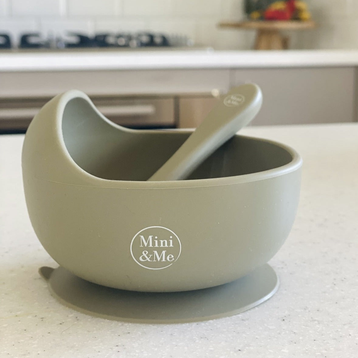 Mini and Me Wave Bowl and Spoon Set - Olive