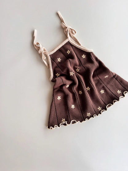 FRECKLES THE LABEL POINTELLE KNIT DRESS | BROWN DAISY