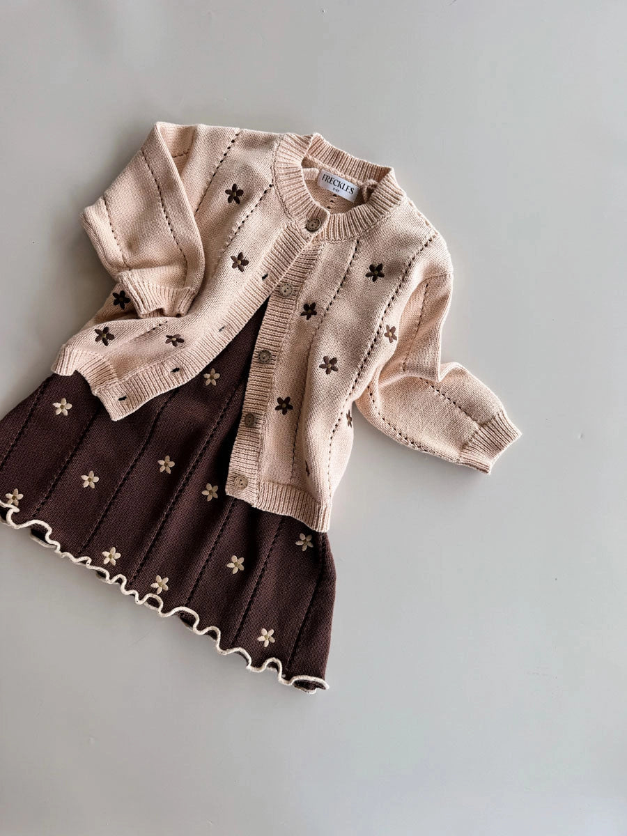FRECKLES THE LABEL POINTELLE KNIT DRESS | BROWN DAISY