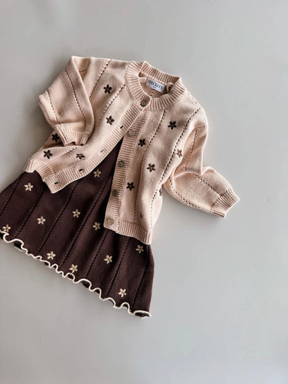 FRECKLES THE LABEL POINTELLE KNIT DRESS | BROWN DAISY