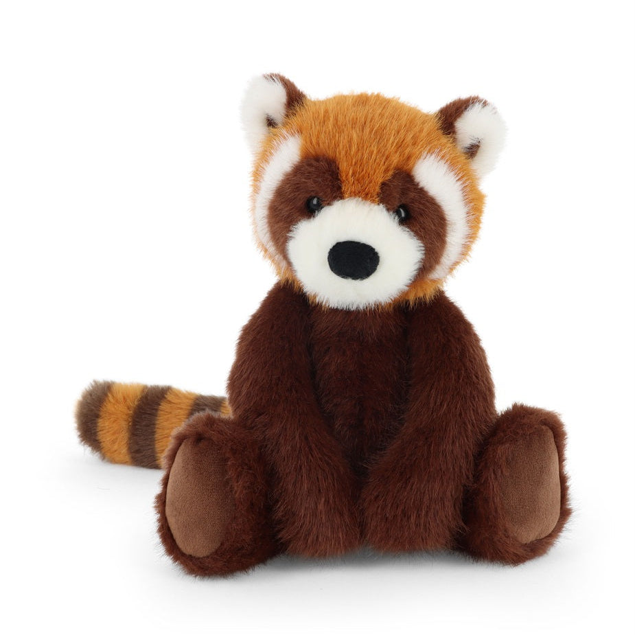 Plush toy red panda on a white background