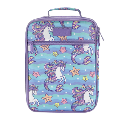 Unicorn-themed lunch bag with star patterns on a white background
