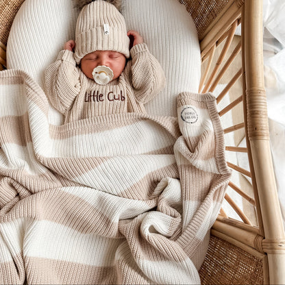 INDIGO DREAMS | CHUNKY STRIPE KNIT BLANKET | OAT